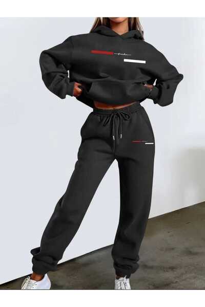 DİVİN 3-Strap Fleece Hoodie Set – Modern and Comfortable Street Style