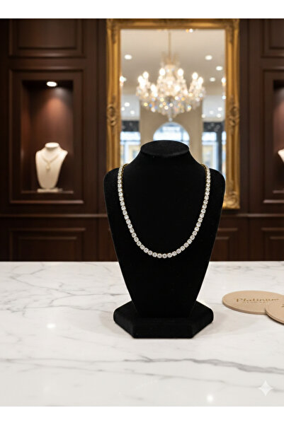 Septemmart قلادة من حجر الزركون ذهبية اللون بصف واحد كامل - سلسلة تنس