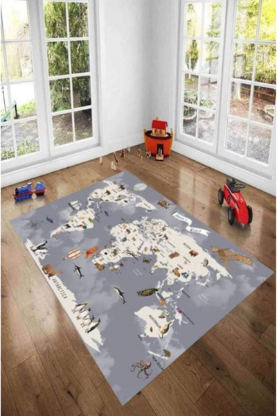 TURCIA Non-Slip Carpet for Kids 80x150 cm, 120x180 cm - Animal Map