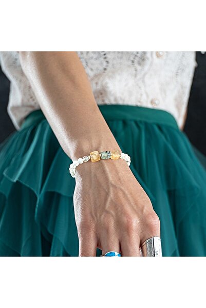 Ezera Brățară pentru femei Sipra, realizată din prehnit fațetat și cristale d...