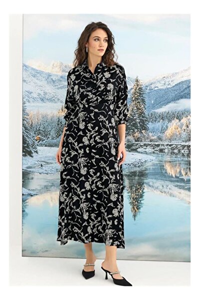 byasafkids 100% Viscose Patterned Three-Quarter Sleeve Satin Dress