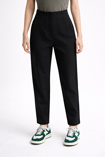 WE AND ME Zippered High Waist Narrow Leg Stretchy Carrot Fit Fabric Trousers