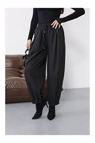 Elif Özbey Butik Siyah Beli Bağcıklı Şalvar Pantolon