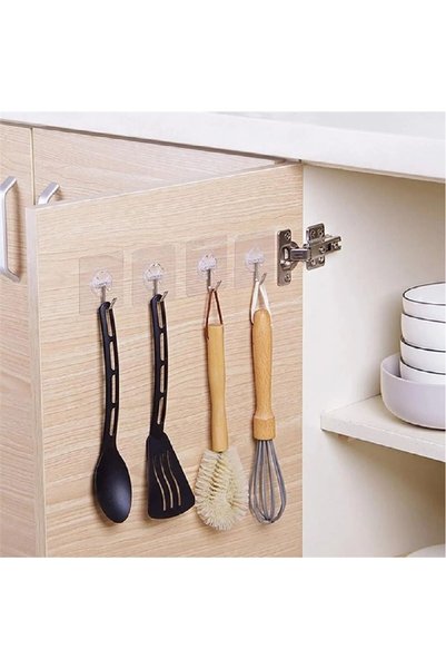 Özlem Toys 10 Pieces of Transparent Self-Adhesive Organizing Hangers with Hooks