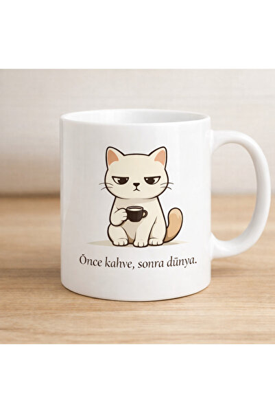 siverek reklam Cana de cafea cu pisică figuri, cu textul „Inainte de cafea, d...