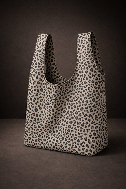 PUREYSMA Cappuccino Leopar Desenli Katlanabilir Bez Alışveriş Çantası – Suya ...