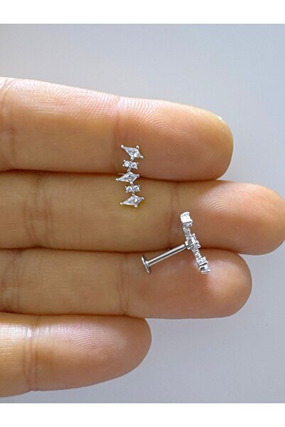 Arescollection 1 adet zirkon taşlı çelik helix conch uyumlu piercing