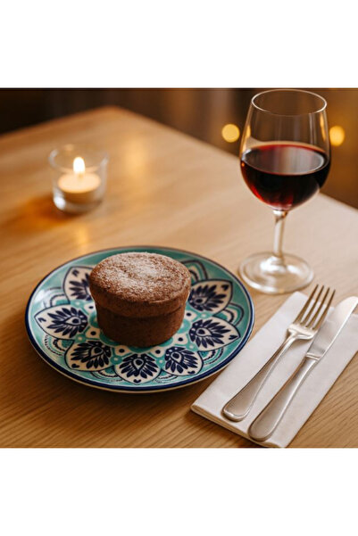 OEM White Porcelain Plate with Turquoise Blue Tribal Pattern for Dessert Ø15 cm