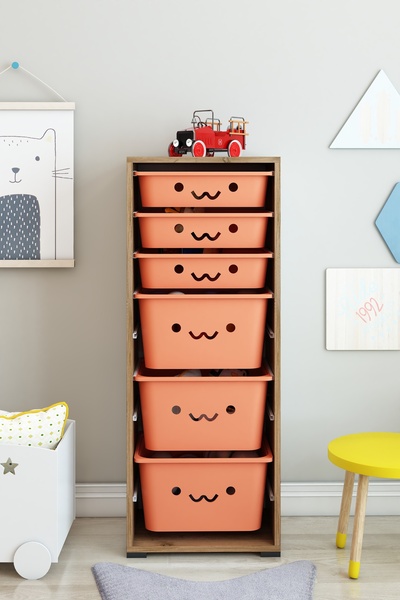 DEKOZUM KİDS 6 Sepetli Oyuncak Dolabı Oyuncak Box Oyuncak Saklama Kutusu