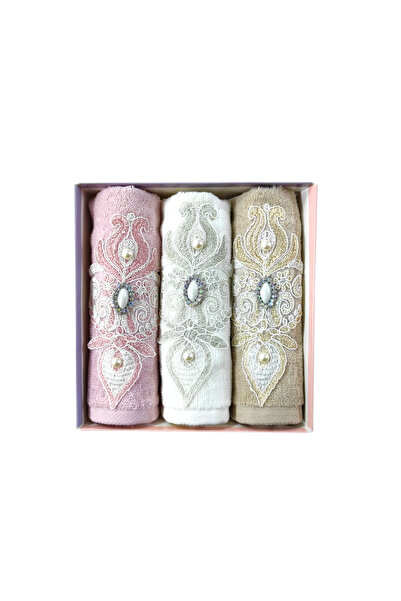 MORRİVAL 30X50 Velvet 3-Piece Boxed Kitchen Towel with Lace and Stone