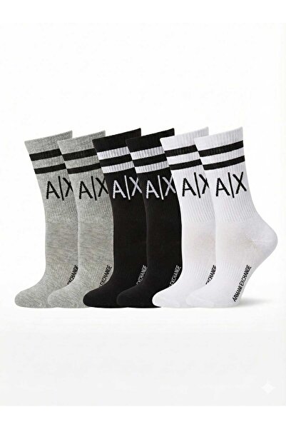 NoNameStore7 Long socks, pack of 6, cotton blend, black/optical white/grey. O...