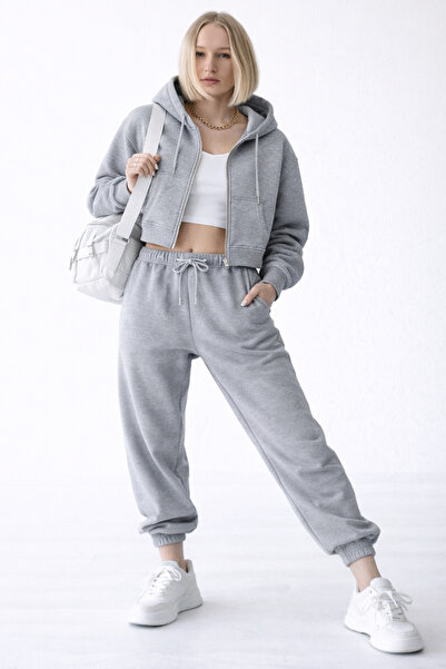 Noa&Noa Women's Crop Hooded Zip Sweatshirt – White Zip