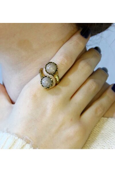 esha خاتم نسائي قابل للتعديل من الحجر الطبيعي Sun 2-Piece Natural Stone Antiq...