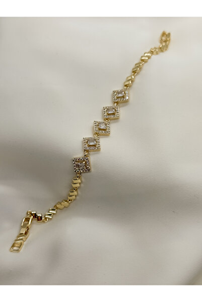 Home Zirkon Baget Taşlı Zarif Kadın Bileklik | 14K Çelik Üzeri Çift Altın Kap...