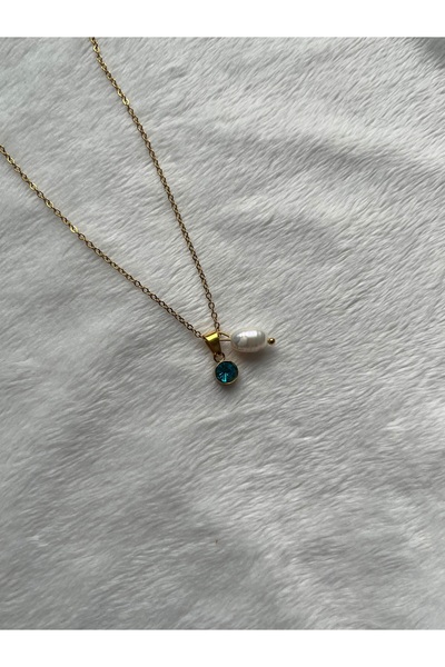 Pel Design Real Pearl and Turquoise Stone Steel Necklace Handmade