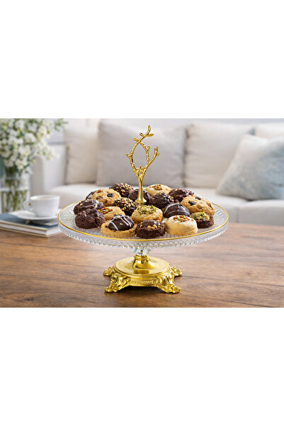 KRM Glass Gold Footed Presentation Plate – Cake/Cupcake/Serving Stand – Gold ...