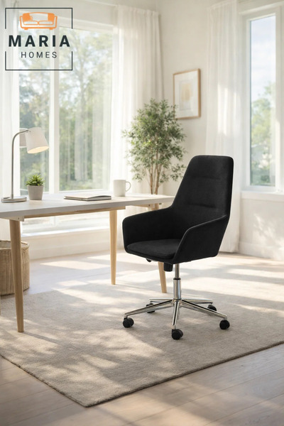 MARIA HOMES Black Office Chair with Wheels – Modern Ergonomic Swivel Work Chair