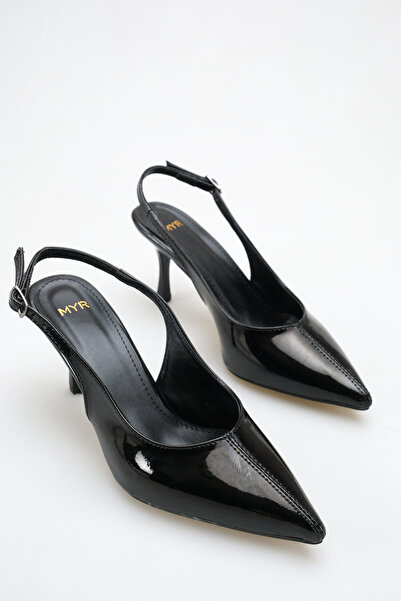 meyra'nın ayakkabıları Women's Pointed Toe Stitched Detailed Heeled Shoes Bla...