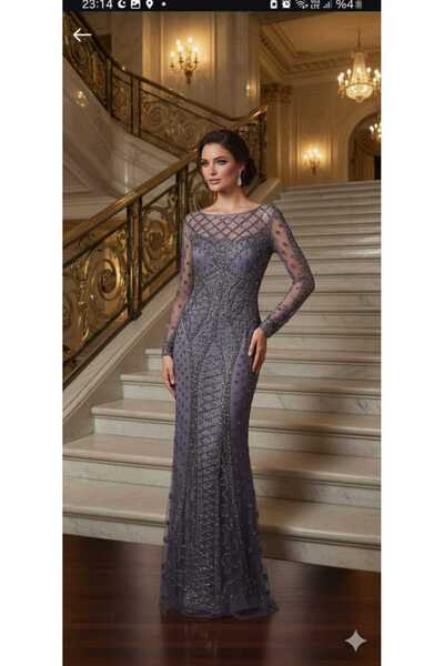 UZER Paris Şehir Işıkları Serisi: Usta İşi Gümüş,taş ve payet baskılı Abiye S...