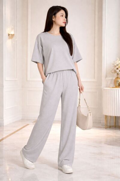LaFont Elegant women's pants and t-shirt set combining comfort and luxury, ad...