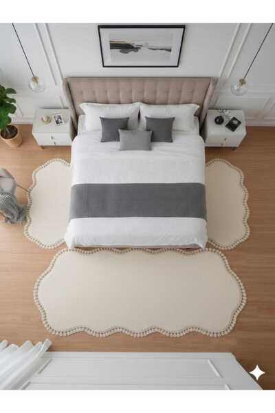 ALTUN CARPET MODERN ÇİFT KAFALI POST PONPON SAÇAKLI PELÜŞ HALI 3LÜ SET 60*300...