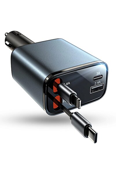 Dafiti 66W Super Fast Charge 4 in 1 Car Charger, Retractable Type-C + Lightni...