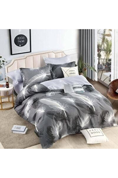 JOJO Cotton Finet Bedding Set 6 Pieces for Double Bed - Gray with Feathers