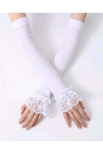 Melodi Scarf Women's Hijab Lace Sleeves - Combed Cotton Lace Sleeves White