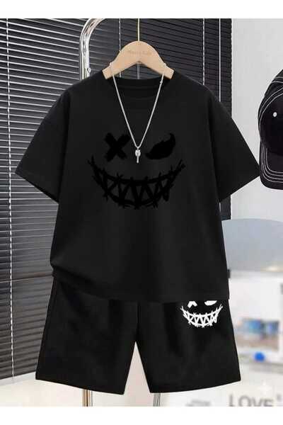 Nice Clothes Set trening pentru copii cu glugă UNISEX BLACK SMILING PRINT