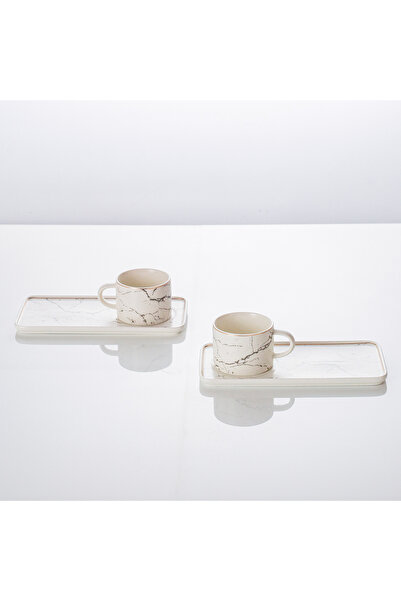Malooki Set of 2 Coffee Cups with 2 long tray-type saucers, 200 ml, Porcelain...