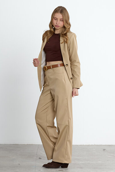 LADYA COLLECTION Pantaloni din piele Nova de culoare bej