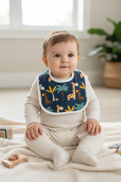 runbaby Fleece Liquid Resistant Two-Stage Snap-On Baby Food Bib (0-3 Months)