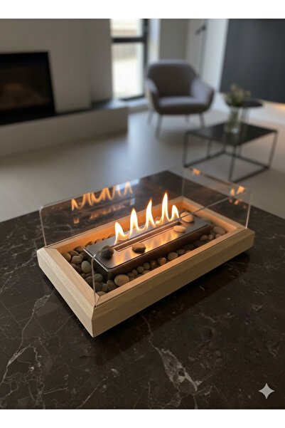 VEO STORE Dekoratif Ahşap Masaüstü Bioethanol Şömine – İssiz, Dumansız Gerçek...