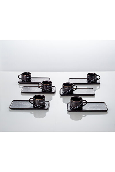 Malooki Set of 6 Coffee Cups with 6 Long Tray Saucers, 200 ml, Porcelain – Ma...