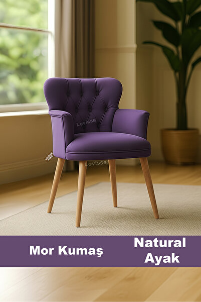 LOVİSSE HOME Mor Ahşap Natural Ayak Diva Berjer Tekli Koltuk Ev, Ofis– Beklem...