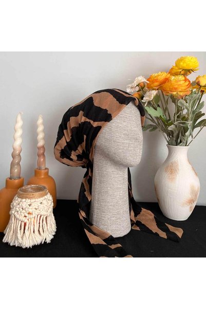 Anatolye Brown Black Zebra Pattern Cheesecloth Scarf Bonnet - Non-Slip Anti-Sweat (Non-Slip)