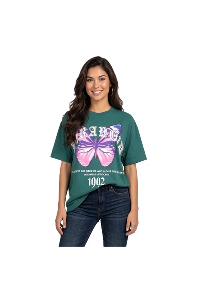 NewYorker Green Oversized T-Shirt with Printed and Graphic Text - Vintage 199...