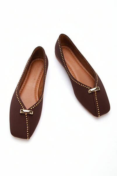 Floransa Kahverengi Süet Küt Burunlu Aksesuarlı