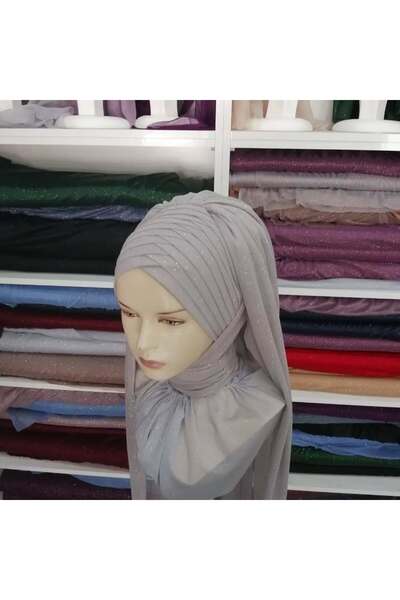 semahazırduvak açık gri simli duvaklı model hazır türban hazır şal abiye şal ...