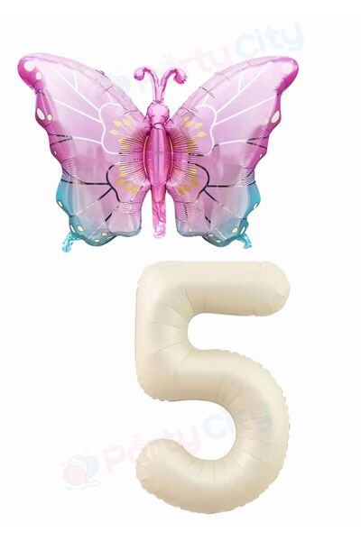 Party City 1 Year Old Birthday Balloon Set with Butterfly Figure, Cream Color...