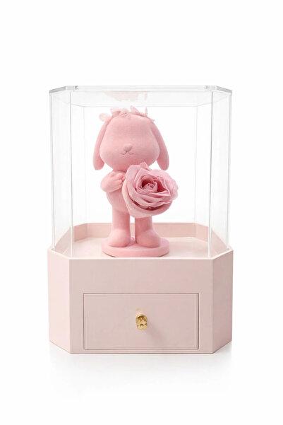LA ROSA Iepuras cu trandafir in vitrina 22x15x15 cm, 1kg cu sertar bijuterii ...