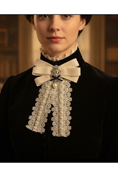 LO ADORO Kadın Kadife Grogen Kurdele Kravat Papyon Yaka Aksesuar Broş Yaka İğ...