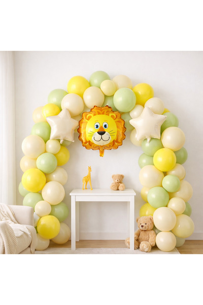 EvremStore Aslan Figürlü 65 Parça Balonlu Zincir Set – Sarı, Küf Yeşili, Krem...