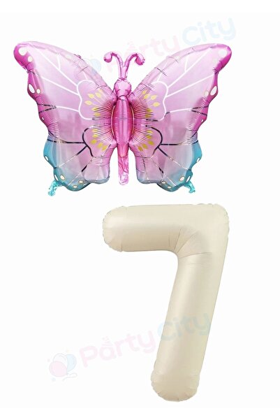 Party City 1 Year Old Birthday Balloon Set with Butterfly Figure, Cream Color...