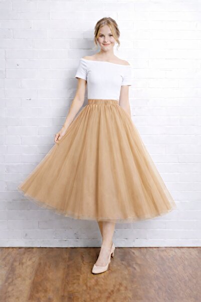 SUNEH Ταμπά 3 στρώσεις 75 εκ. Μήκος Μίντι Φουσκωτή Φούστα με φερμουάρ και ελα...