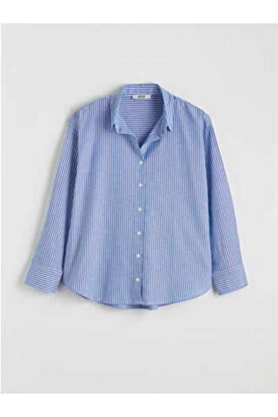LC Waikiki M1 Sezon Blue Striped Oversized Oxford Women's Shirt