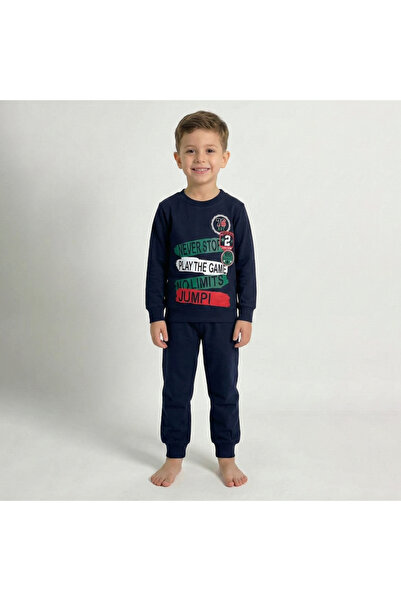 levanapajamas Boys' cotton pajama set - navy blue with a sporty print