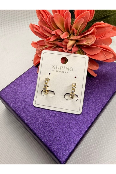 XUPING JEWELRY KUYUMCU SERİ 14K RENGİ YILDIZ ZİRKON TAŞLI MİNİ HALKA ÇELİK KÜPE