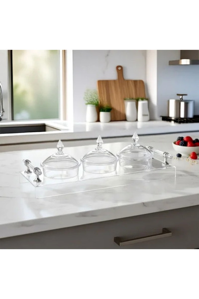 Generic Acrylic Serving Tray with Lid - 3 Round Sections