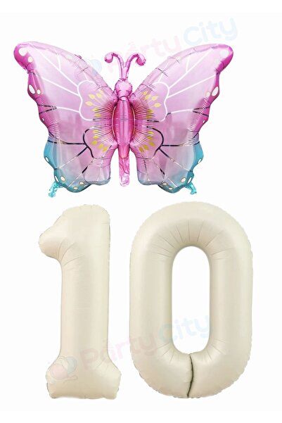 Party City 1 Year Old Birthday Balloon Set with Butterfly Figure, Cream Color...